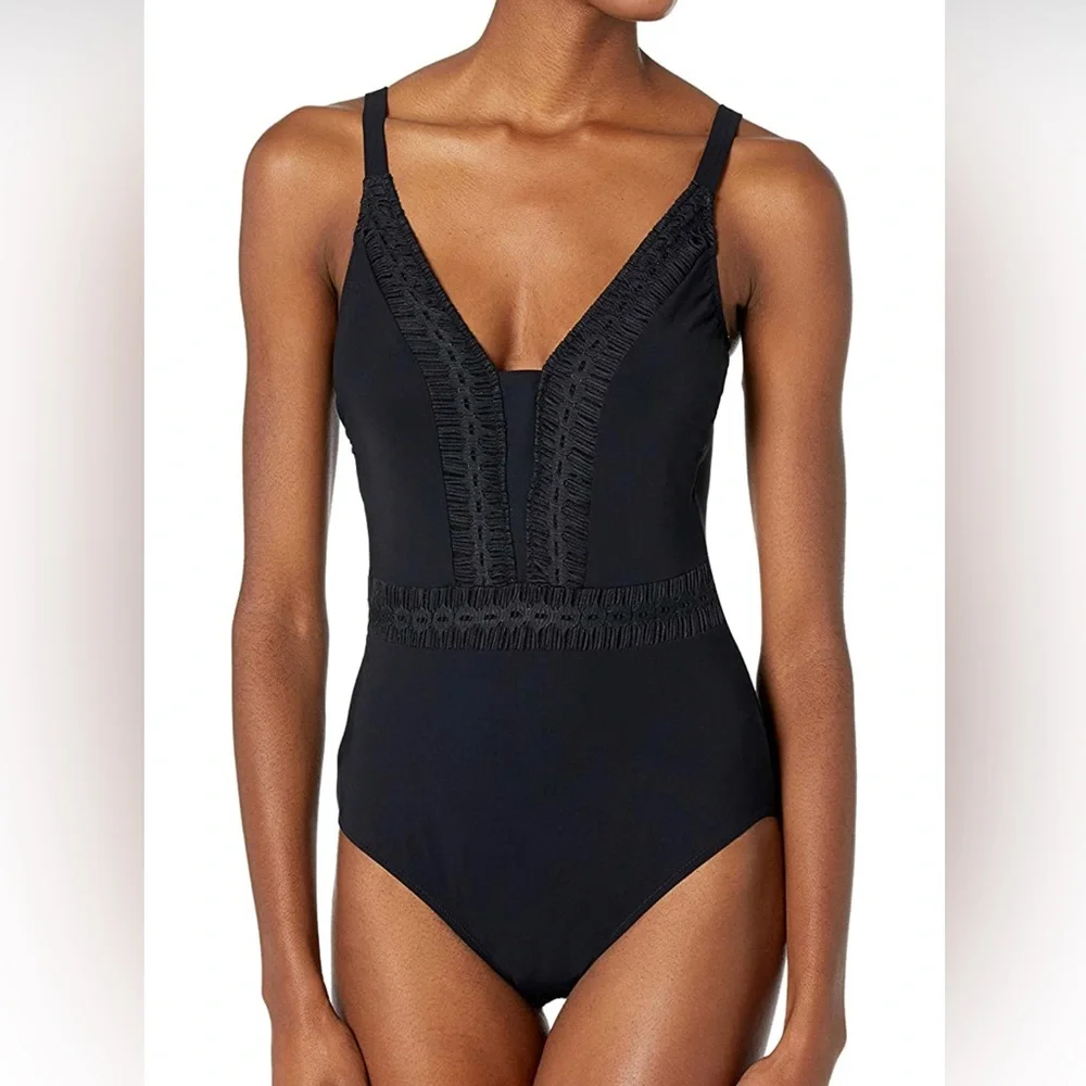 🔥GOTTEX🔥WOMEN’S THICK STRAP V-NECK ONE PIECE SWIMSUIT SIZE 10 NWT - Picture 1 of 2